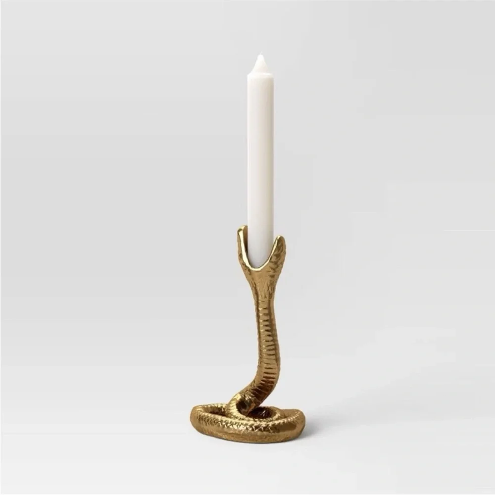 Single Snake Taper Candle Holder Aluminum Gold - Threshold
